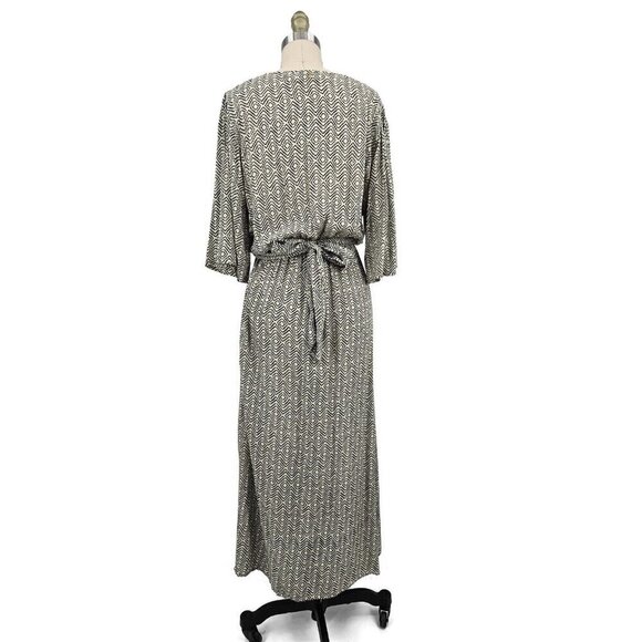 BeachGold Rayon Midi Dress Womens M Surplice Wrap Bodice Blue Ivory - Picture 5 of 9